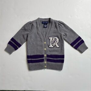 Ralph Lauren Kids Gray Cardigan with Purple Stripes
